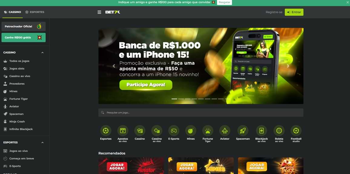 tela de casino do Bet7K